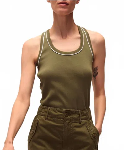 Veronica Beard Birke Contrast Pipin Tank Top In Army In Green