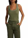 Veronica Beard Birke Contrast Piping Tank Top In Stone Army In Green