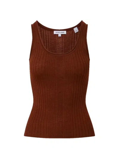 Veronica Beard Birke Ribbed-knit Tank Top In Brown