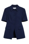 Veronica Beard Bodie Floral Embroidery Elbow Sleeve Dickey Jacket In Navy