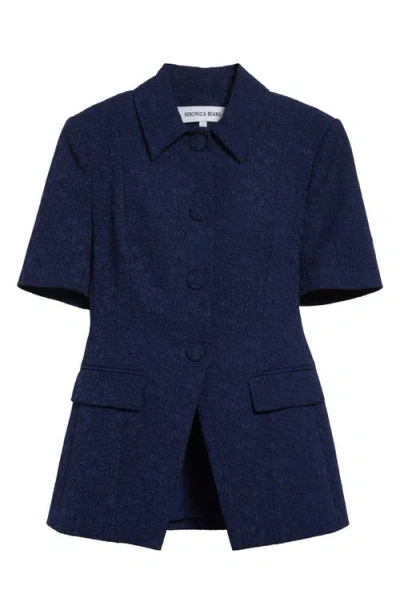 Veronica Beard Bodie Floral Embroidery Elbow Sleeve Dickey Jacket In Navy