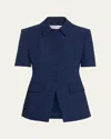 Veronica Beard Bodie Floral Embroidery Elbow Sleeve Dickey Jacket In Navy