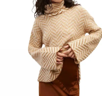 Veronica Beard Bolina Sweater In Camel Herringbone In Multi