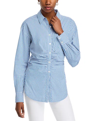 Veronica Beard Bosco Striped Ruched Waist Shirt In Blue/white