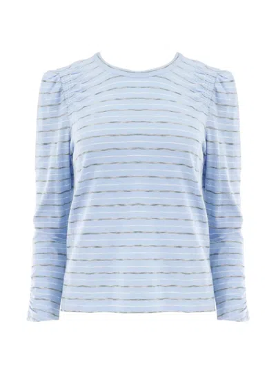 Veronica Beard Bouvet Smocked Ruched Striped Pimaa Cotton T-shirt In Blue