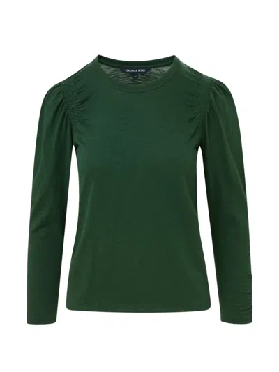 Veronica Beard Bouvet Long-sleeve Gathered T-shirt In Green