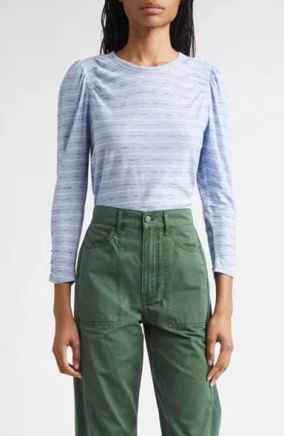 Veronica Beard Bouvet Puff Sleeve Cotton T-shirt In Blue