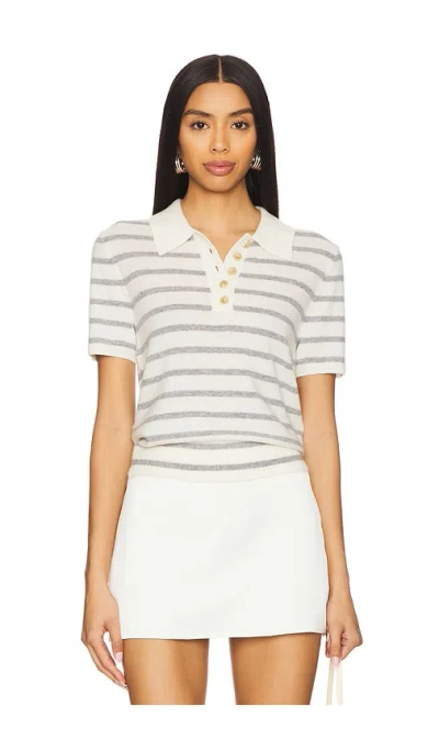 Veronica Beard Brandt Cashmere Polo In Grey Nautical Stripes