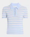 Veronica Beard Brandt Stripe Cashmere Polo Sweater In Bluebellivory