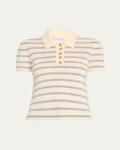 Veronica Beard Brandt Cashmere Polo Top In Ivory Heather Grey