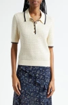 Veronica Beard Brandt Pointelle Polo Sweater In Neutral