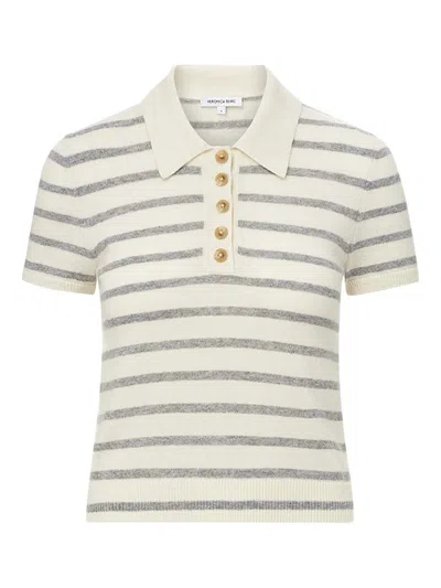 Veronica Beard Brandt Striped Cashmere Polo Shirt In Ivory
