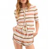 Veronica Beard Brendan Short Sleeve Cardigan In Stone Khaki In Multi