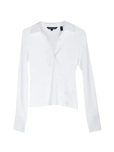 Veronica Beard Brenner Long-sleeve Asymmetric Button Top In White
