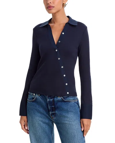 Veronica Beard Brenner Cotton Blend Asymmetric Button Tee In Blue