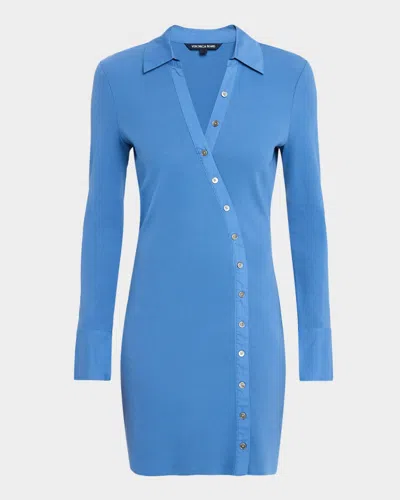 Veronica Beard Brenner Long-sleeve Asymmetric Button Mini Dress In Blue