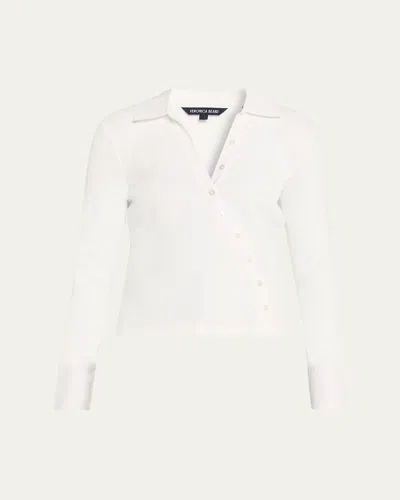 Veronica Beard Brenner Long-sleeve Asymmetric Button Top In White
