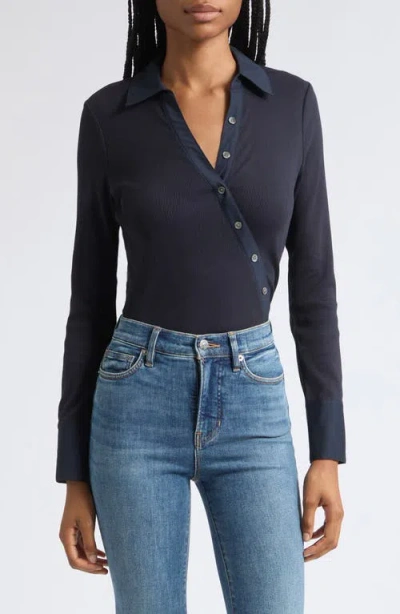 Veronica Beard Brenner Rib Button-up Shirt In Navy