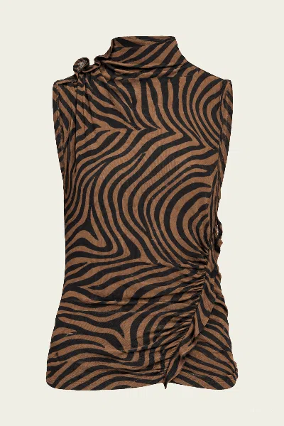 Veronica Beard Briana Ziger-print Top In Ochre Black In Brown