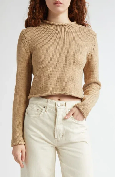 Veronica Beard Briony Mock Neck Crop Sweater In Stone Khaki