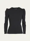 Veronica Beard Britney Cotton Long Puff-sleeve Top In Black