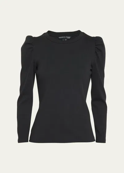 Veronica Beard Britney Cotton Long Puff-sleeve Top In Black
