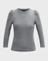 Veronica Beard Britney Knit Puff-sleeve Top In Medium Heather Grey