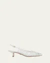 Veronica Beard Britte Caged Leather Kitten Pumps In Coconut White Leather