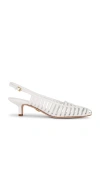 Veronica Beard Britte Caged Leather Kitten Pumps In White