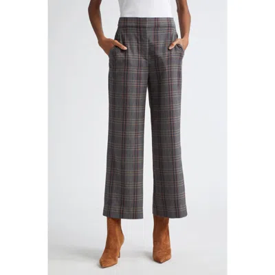 Veronica Beard Brixton Plaid Wide Leg Ankle Pants In Ink Multi