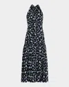 Veronica Beard Brock Floral Halter A-line Midi Dress In Navy Multi