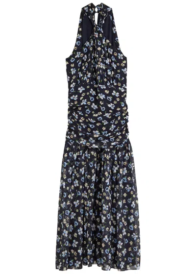 Veronica Beard Brock Floral-print Silk-chiffon Maxi Dress In Navy
