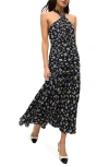 Veronica Beard Brock Floral Halter A-line Midi Dress In Navy Multi