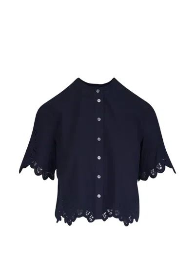 Veronica Beard Broderie-anglaise Scalloped-edge Blouse In Blue
