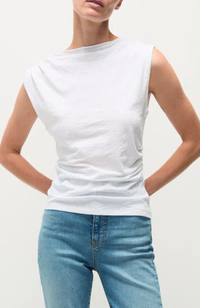 Veronica Beard Brody Gathered Cotton Muscle Tee In White