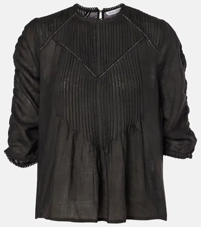 Veronica Beard Bryce Crocheted Lace-trimmed Ramie Top In Black