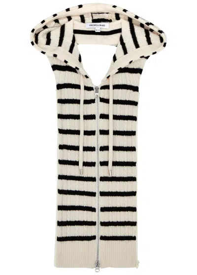 Veronica Beard Bunny Striped Hooded Cable-knit Dickey In Black