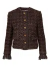 Veronica Beard Audrina Metallic Tweed Jacket In Dark Currant In Brown