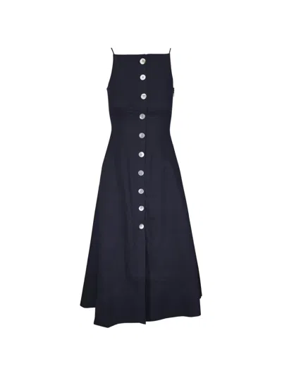 Veronica Beard Button-down Spaghetti-strap Midi Dress In Blue
