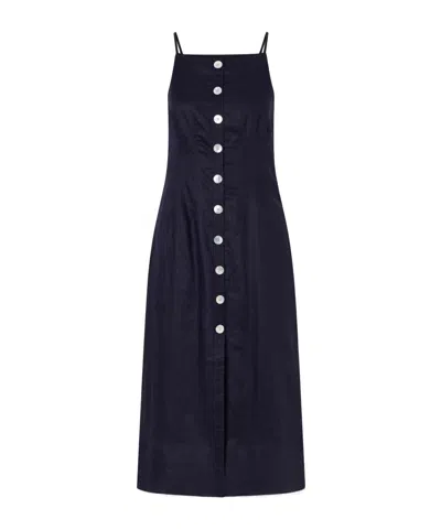 Veronica Beard Button-down Spaghetti-strap Midi Dress In Blue