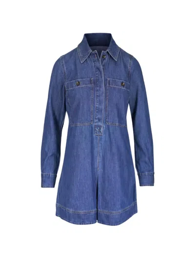 Veronica Beard Button-fastening Long-sleeve Mini Dress In Blue