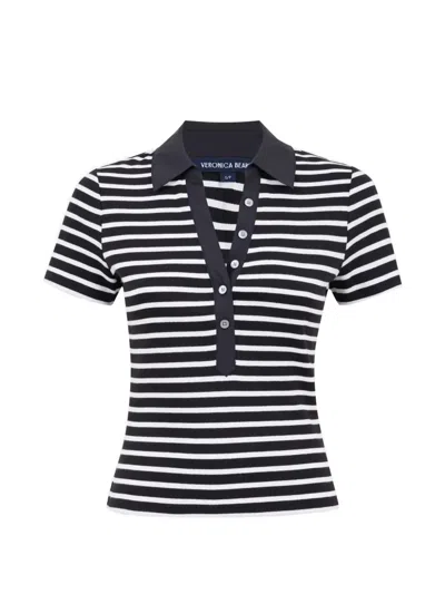 VERONICA BEARD BUTTON-FASTENING STRIPED-PATTERN T-SHIRT