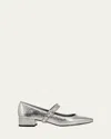 Veronica Beard Cade Metallic Mary Jane Ballerina Pumps In Silver Leather