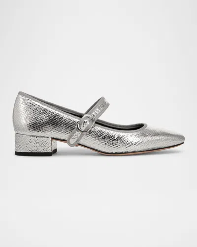 Veronica Beard Cade Metallic Mary Jane Ballerina Pumps In Silver