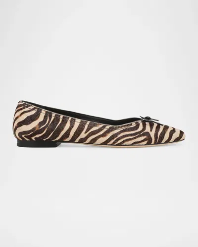 Veronica Beard Cailey Zebra Calf Hair Ballerina Flats In Ziger Brow
