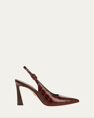 Veronica Beard Callie Croc-embossed Slingback Pump In Sepia