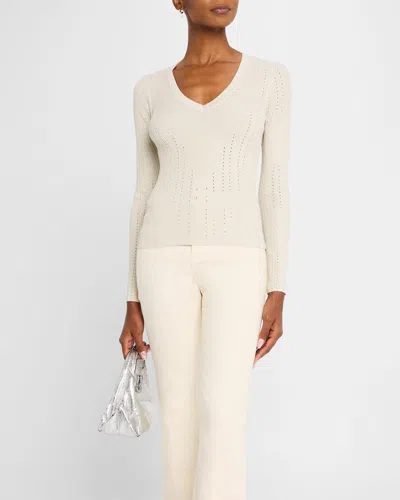 Veronica Beard Callie Metallic Knit V-neck Sweater In Silver