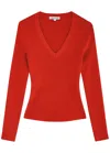 Veronica Beard Callie Panelled Ribbed-knit Top In Red