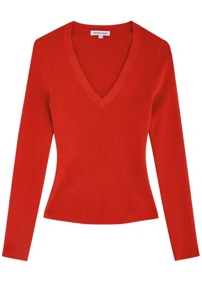 Veronica Beard Callie Panelled Ribbed-knit Top In Red
