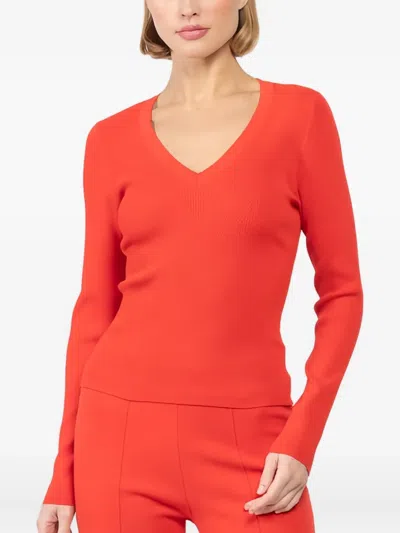 Veronica Beard Callie V-neck Ribbed T-shirt In Orange